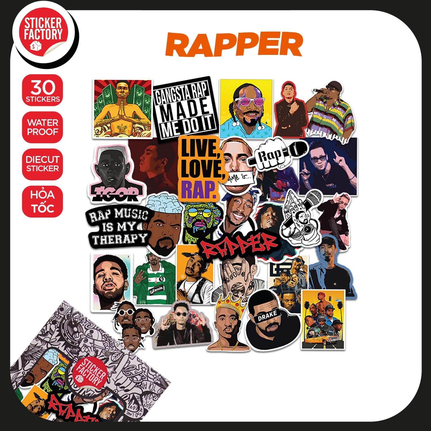 Rapper - Set 30 sticker hình dán