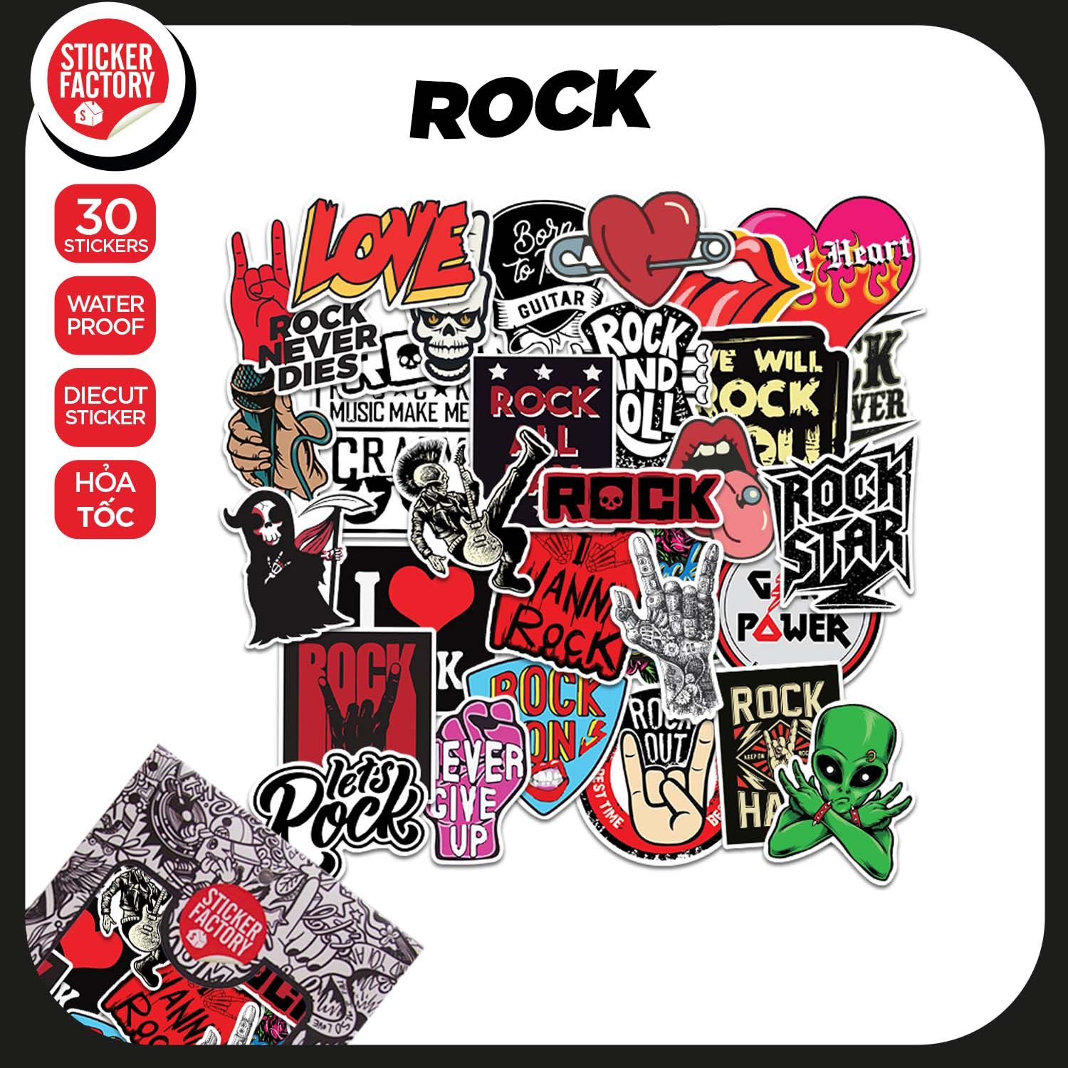 Rock - Set 30 sticker hình dán