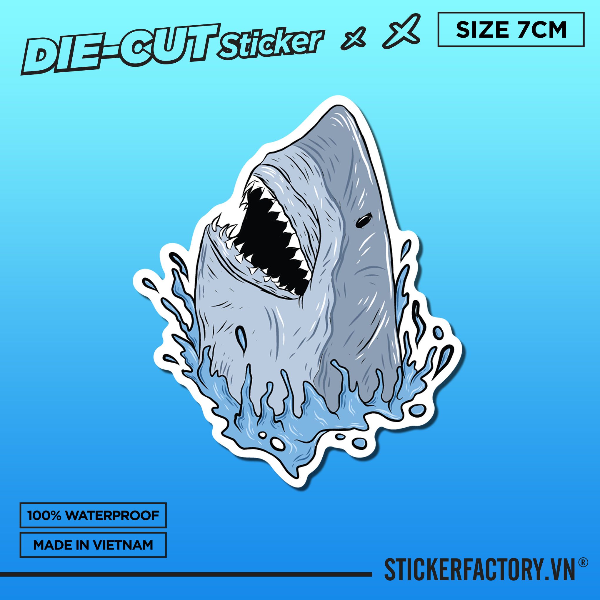 SCARY SMILE SHARK 7cm - Sticker Die-cut hình dán cắt rời