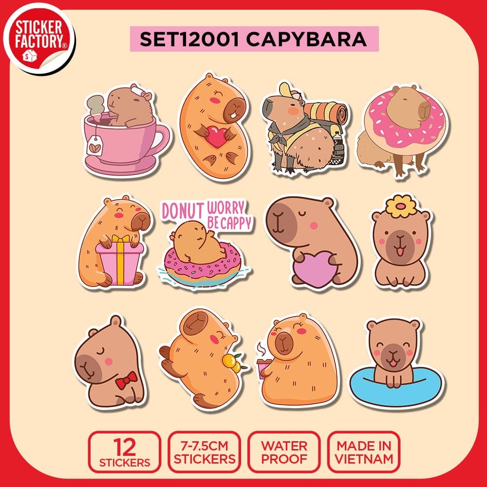 SET12001 CAPYBARA – Set 12 Die Cut Sticker Pack