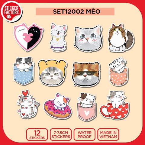  SET12002 MÈO – Set 12 Die Cut Sticker Pack 