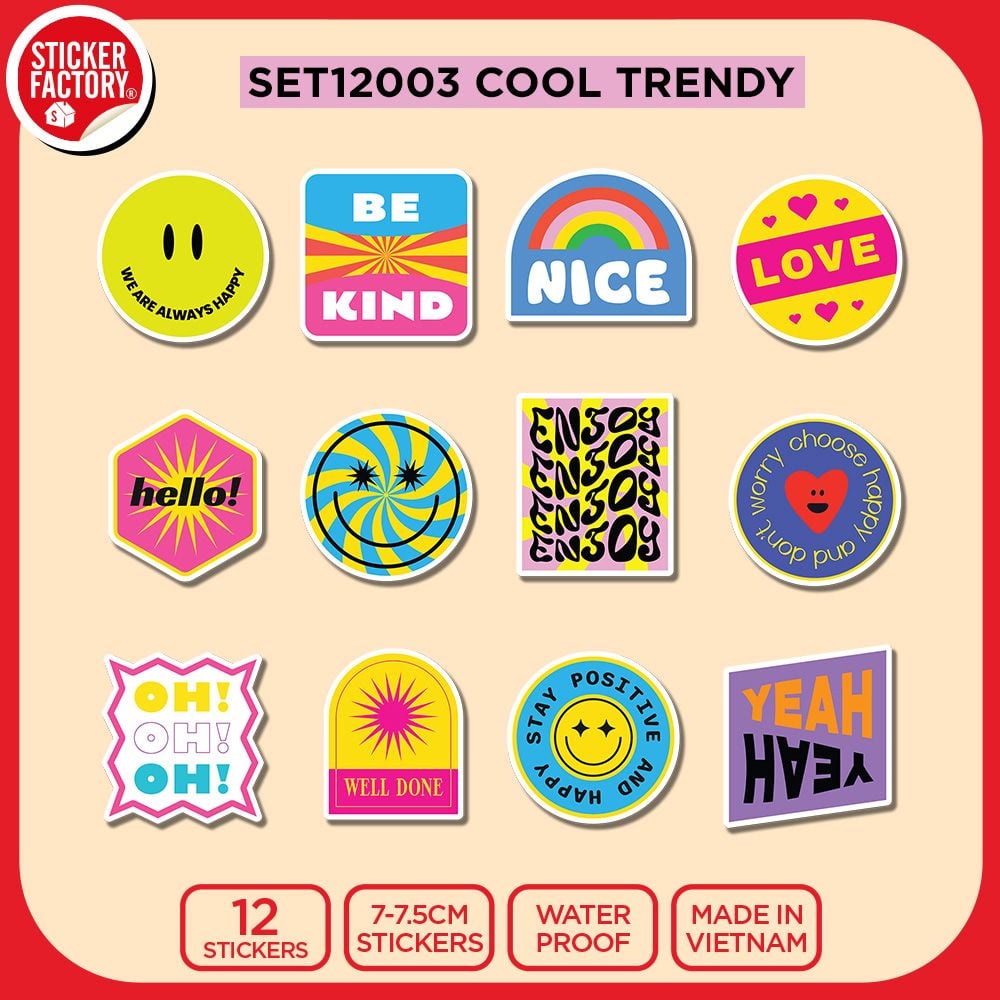 SET12003 COOL TRENDY – Set 12 Die Cut Sticker Pack