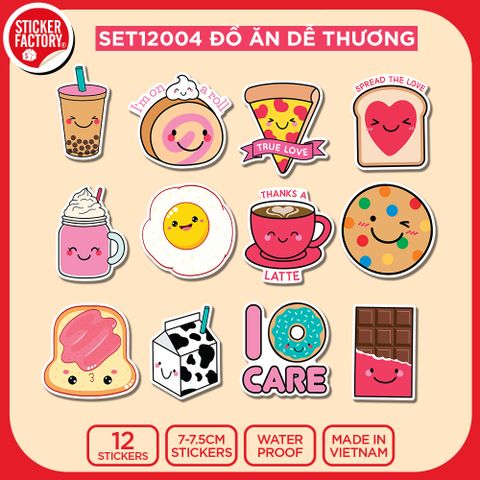  SET12004 ĐỒ ĂN DỄ THƯƠNG – Set 12 Die Cut Sticker Pack 