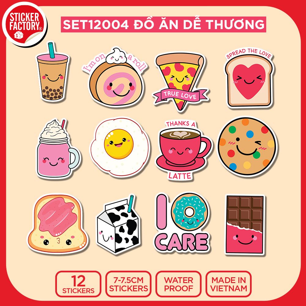 SET12004 ĐỒ ĂN DỄ THƯƠNG – Set 12 Die Cut Sticker Pack