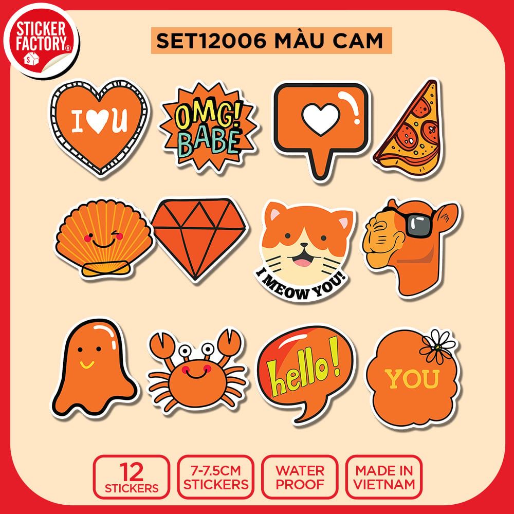 SET12006 MÀU CAM – Set 12 Die Cut Sticker Pack
