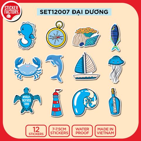  SET12007 ĐẠI DƯƠNG – Set 12 Die Cut Sticker Pack 