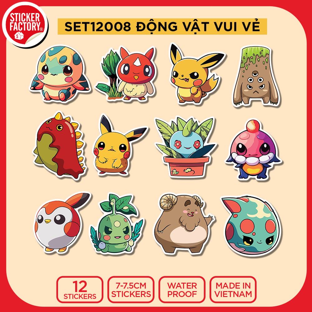 SET12008 ĐỘNG VẬT VUI VẺ – Set 12 Die Cut Sticker Pack