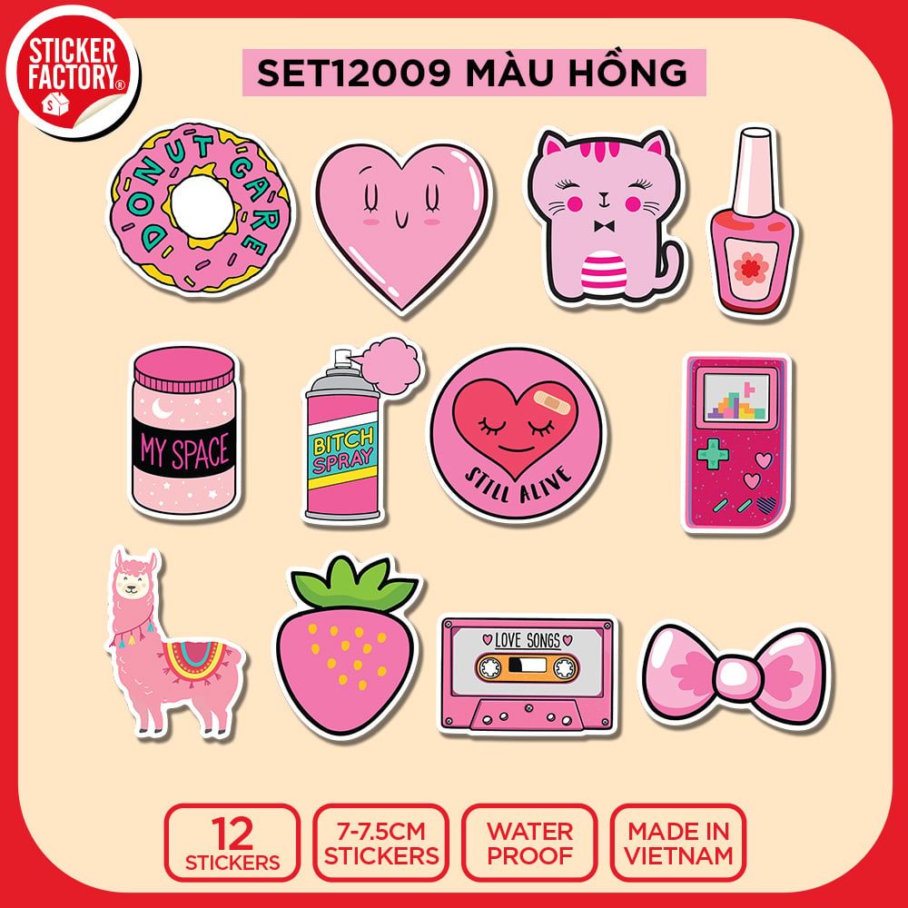 SET12009 MÀU HỒNG – Set 12 Die Cut Sticker Pack