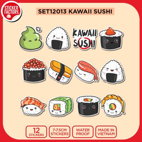  SET12013 KAWAII SUSHI – Set 12 Die Cut Sticker Pack 