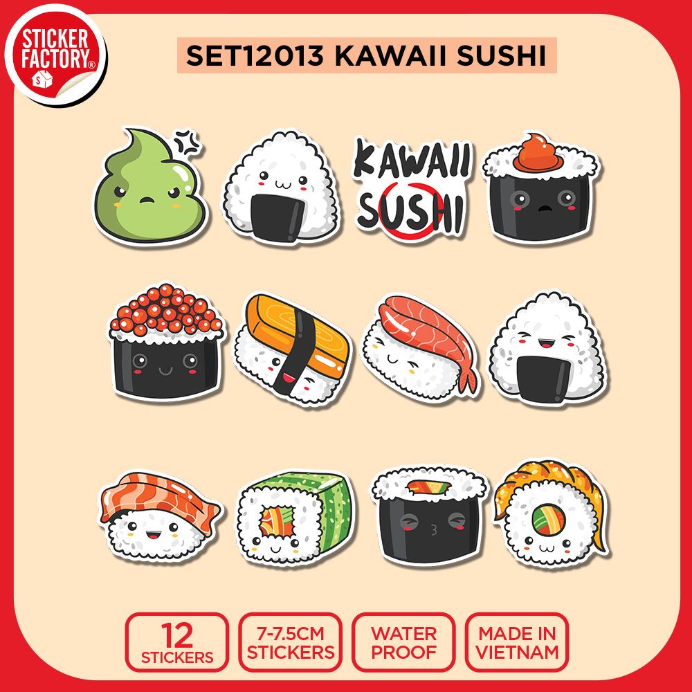 SET12013 KAWAII SUSHI – Set 12 Die Cut Sticker Pack
