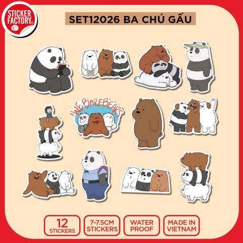  SET12026 BA CHÚ GẤU – Set 12 Die Cut Sticker Pack 