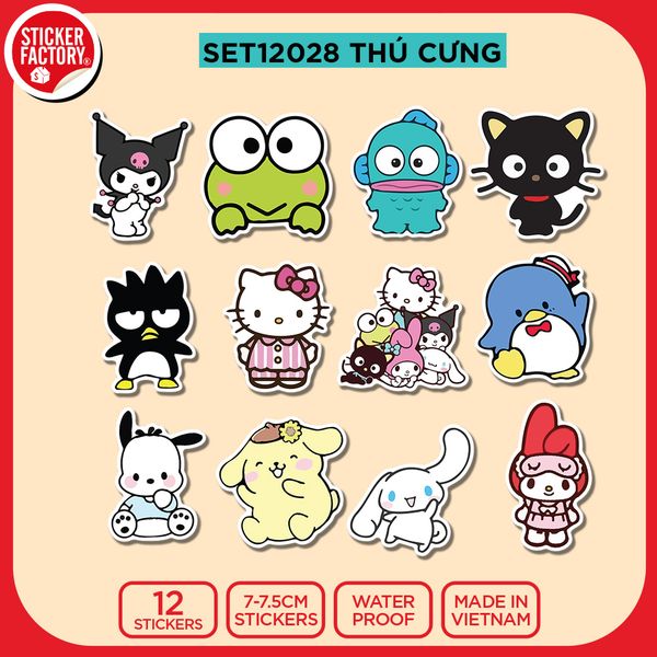 Box 12 Sticker SET12028 THÚ CƯNG – Set 12 Die Cut Sticker Pack – Sticker Factory