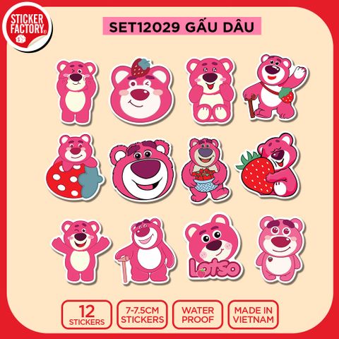  SET12029 GẤU DÂU – Set 12 Die Cut Sticker Pack 
