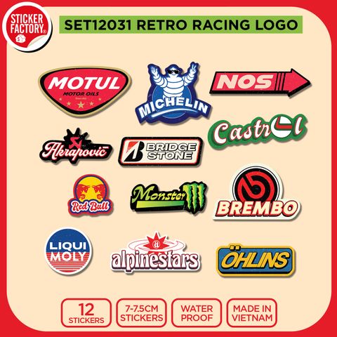  SET12031 RETRO RACING LOGO - Set 12 Die Cut Sticker Pack 
