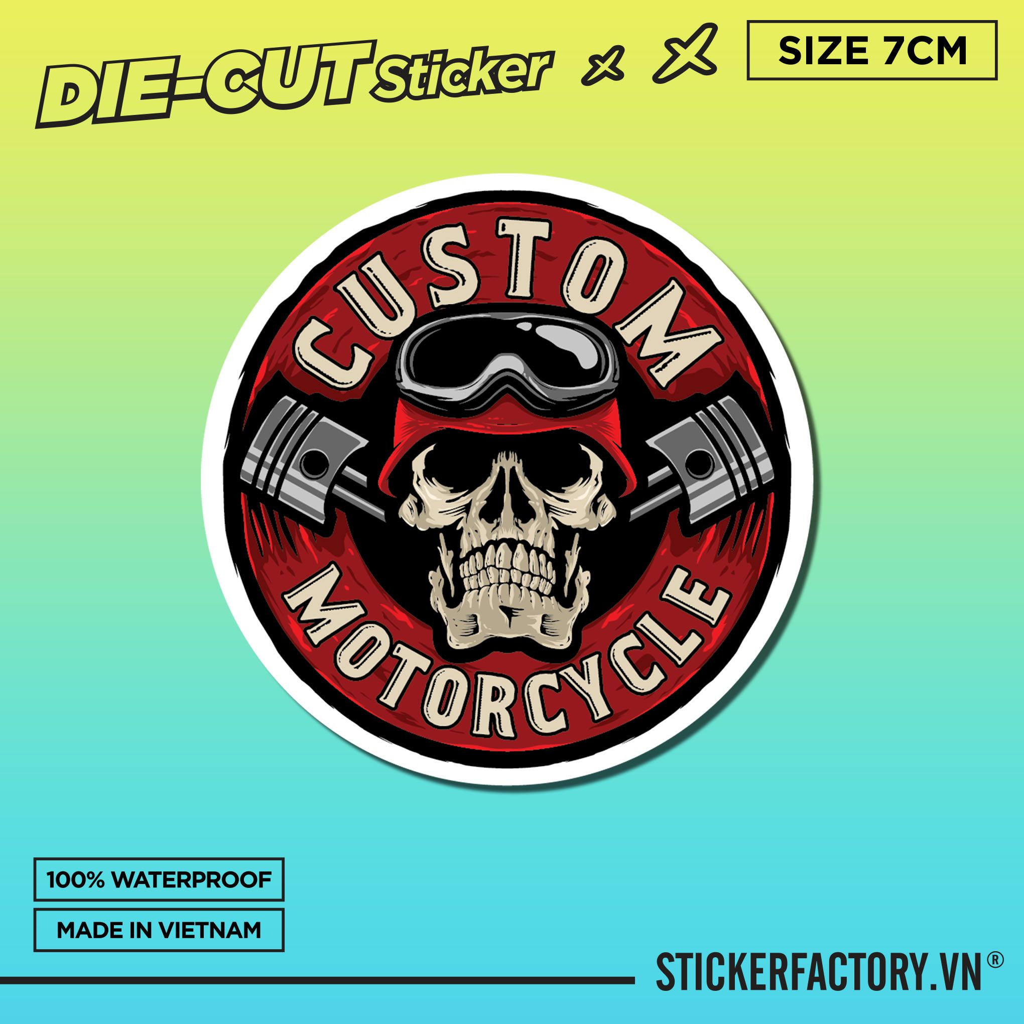 CUSTOM MOTORCYCLE SKULL BIKER 7cm - Sticker Die-cut hình dán cắt rời