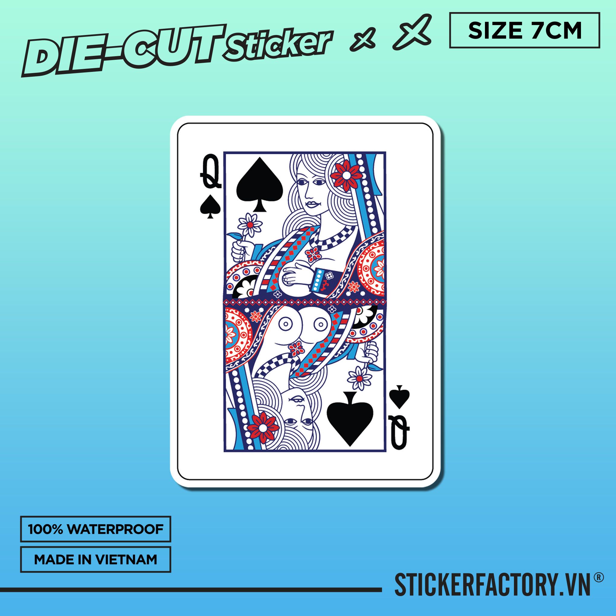 PLAYING CARD SPADES QUEEN 7cm - Sticker Die-cut hình dán cắt rời