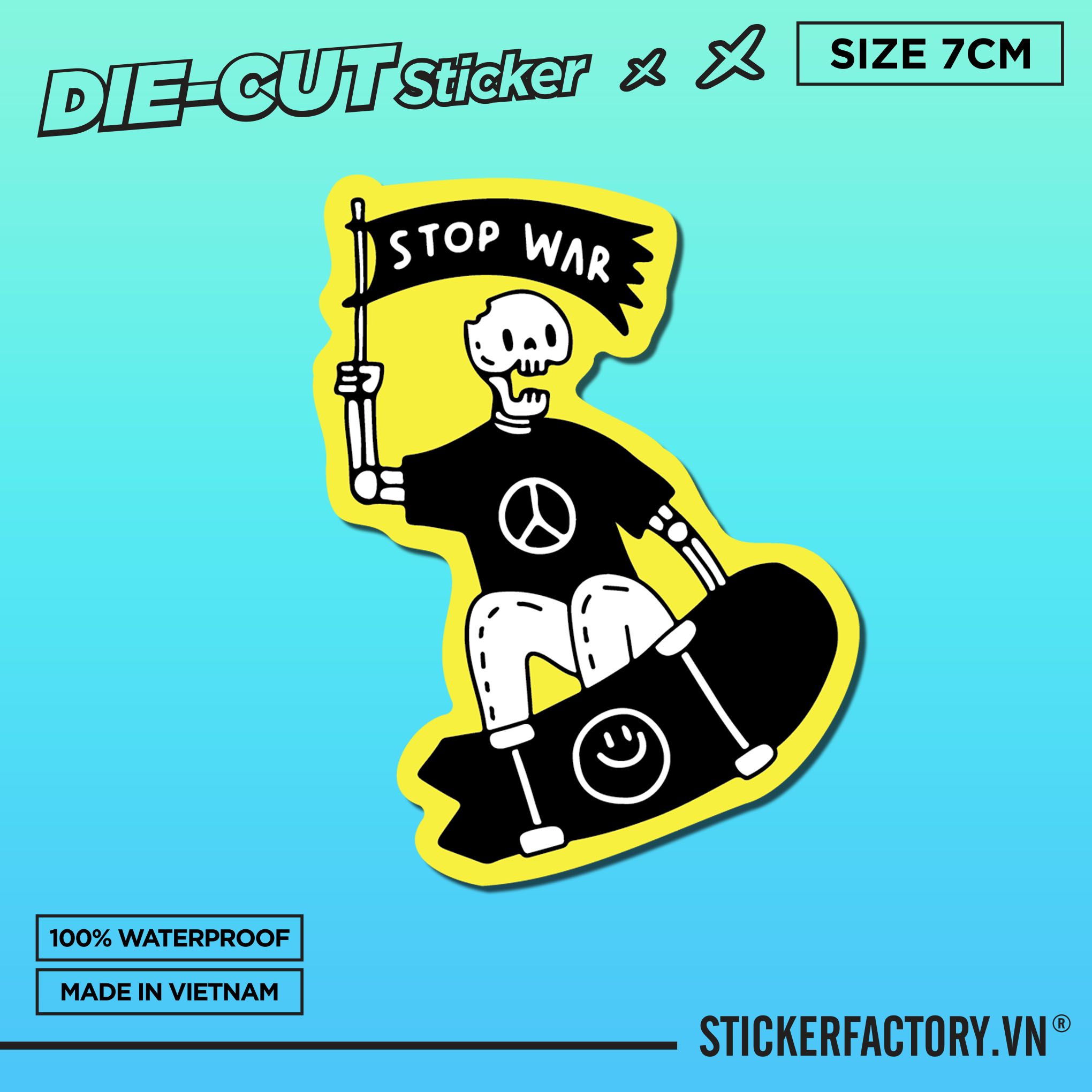 STOP WAR SKELETON 7cm - Sticker Die-cut hình dán cắt rời