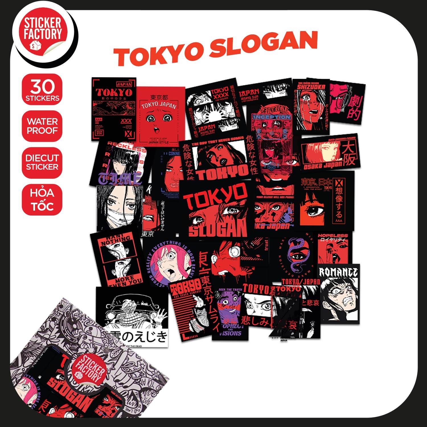Tokyo Slogan - Set 30 sticker hình dán