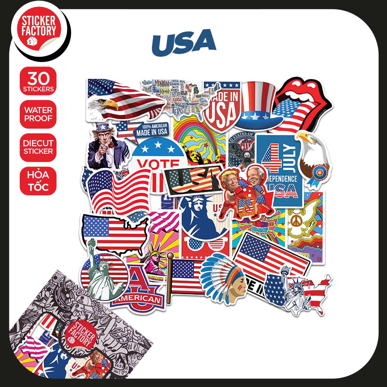 USA - Set 30 sticker hình dán