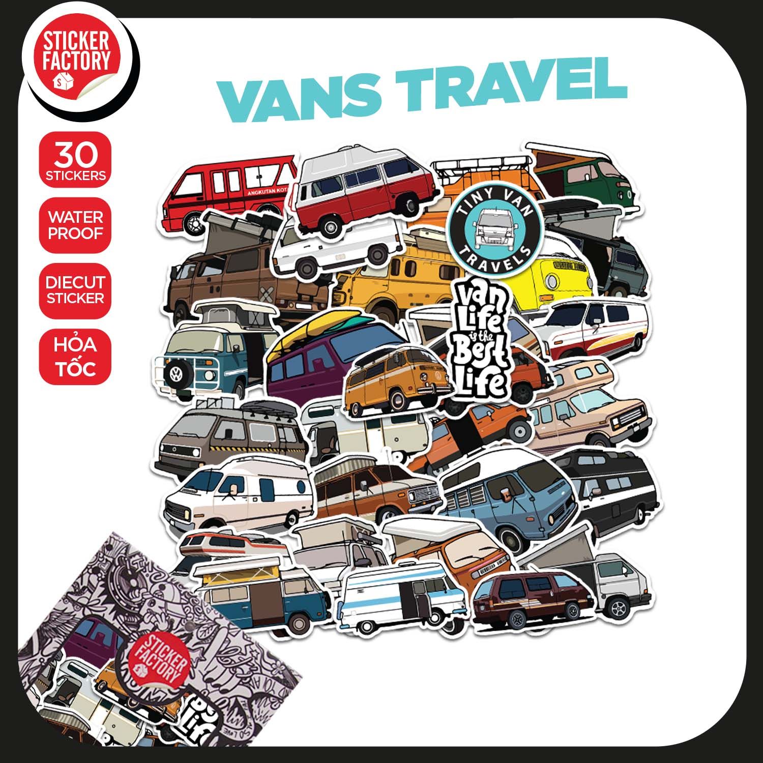Vans Travel - Set 30 sticker hình dán