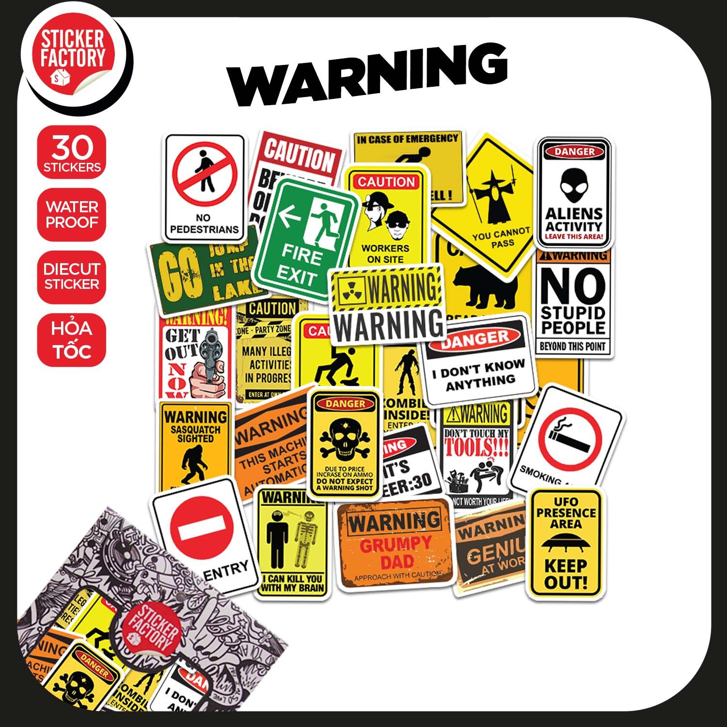 Warning - Set 30 sticker hình dán