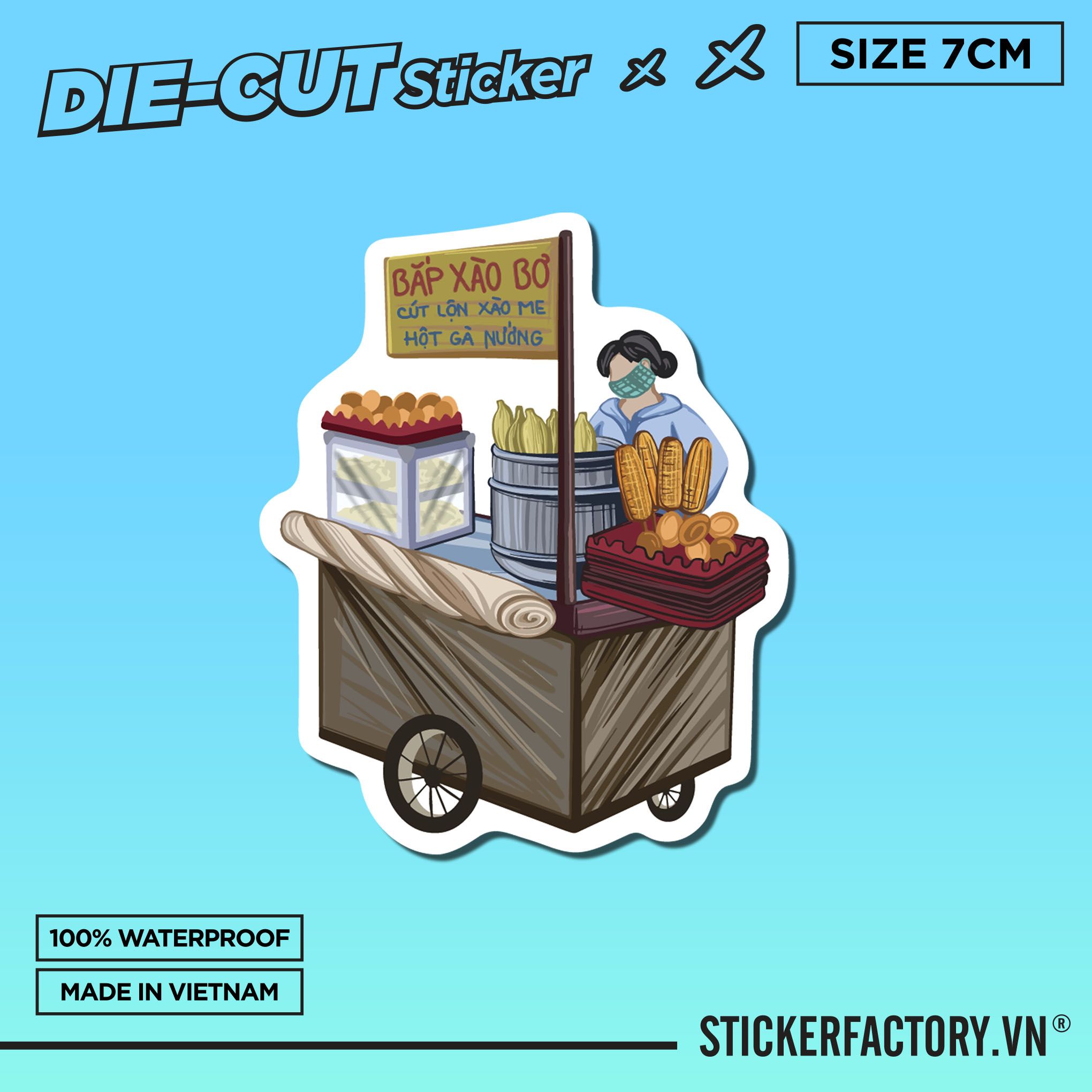 XE BÁN HỘT VỊT LỘN BẮP XÀO 7cm - Sticker Die-cut hình dán cắt rời