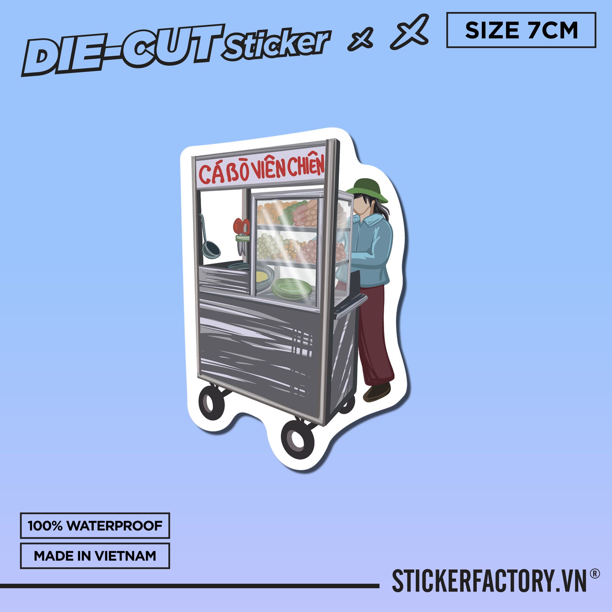 XE BÁN CÁ VIÊN CHIÊN 7cm - Sticker Die-cut hình dán cắt rời