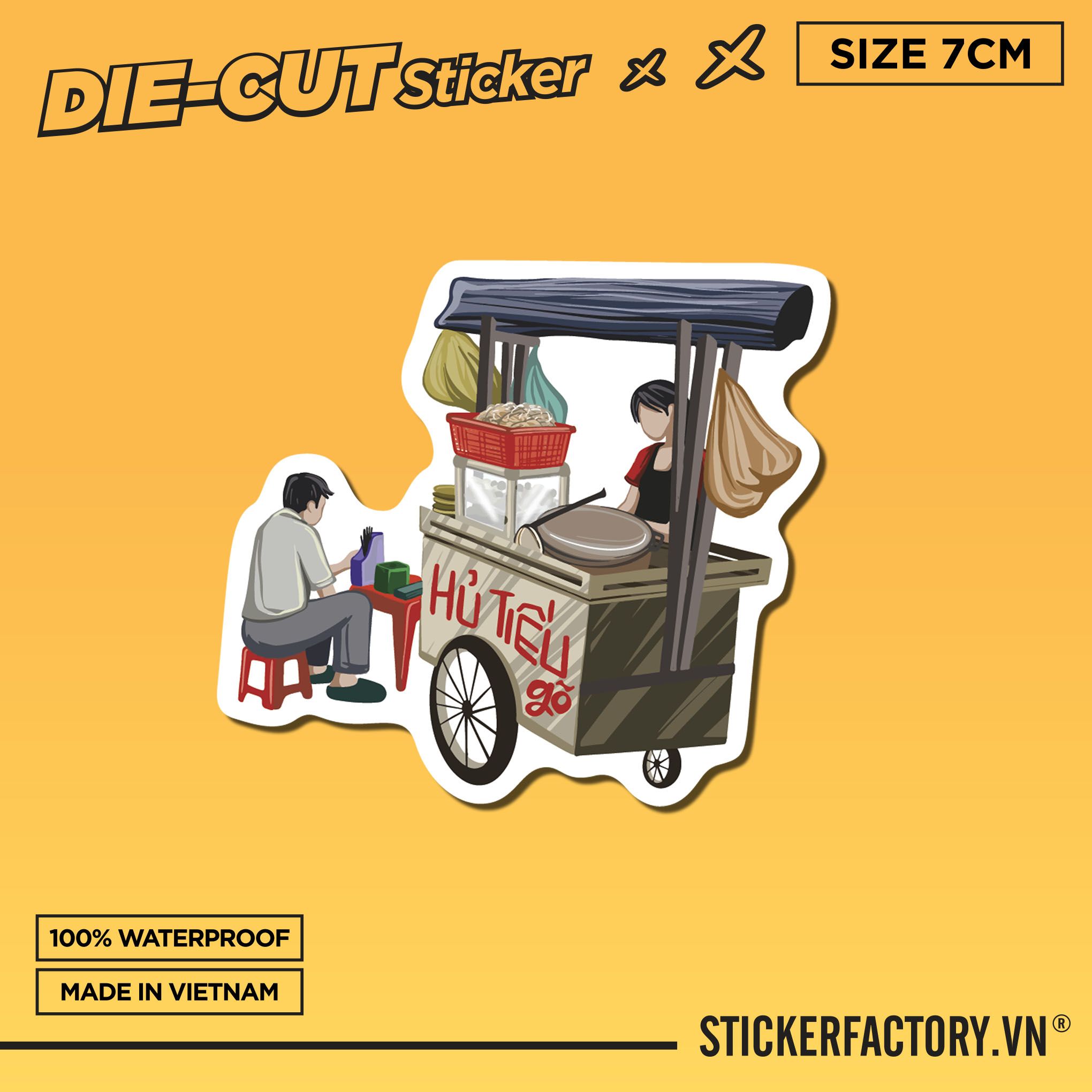 XE BÁN HỦ TIẾU GÕ 7cm - Sticker Die-cut hình dán cắt rời