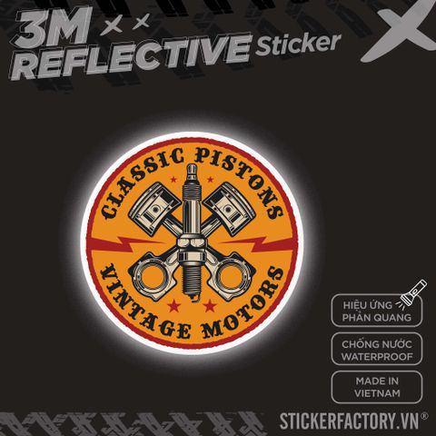  CLASSIC PISTONS VINTAGE MOTORS LOGO 3M - Reflective Sticker Die-cut 