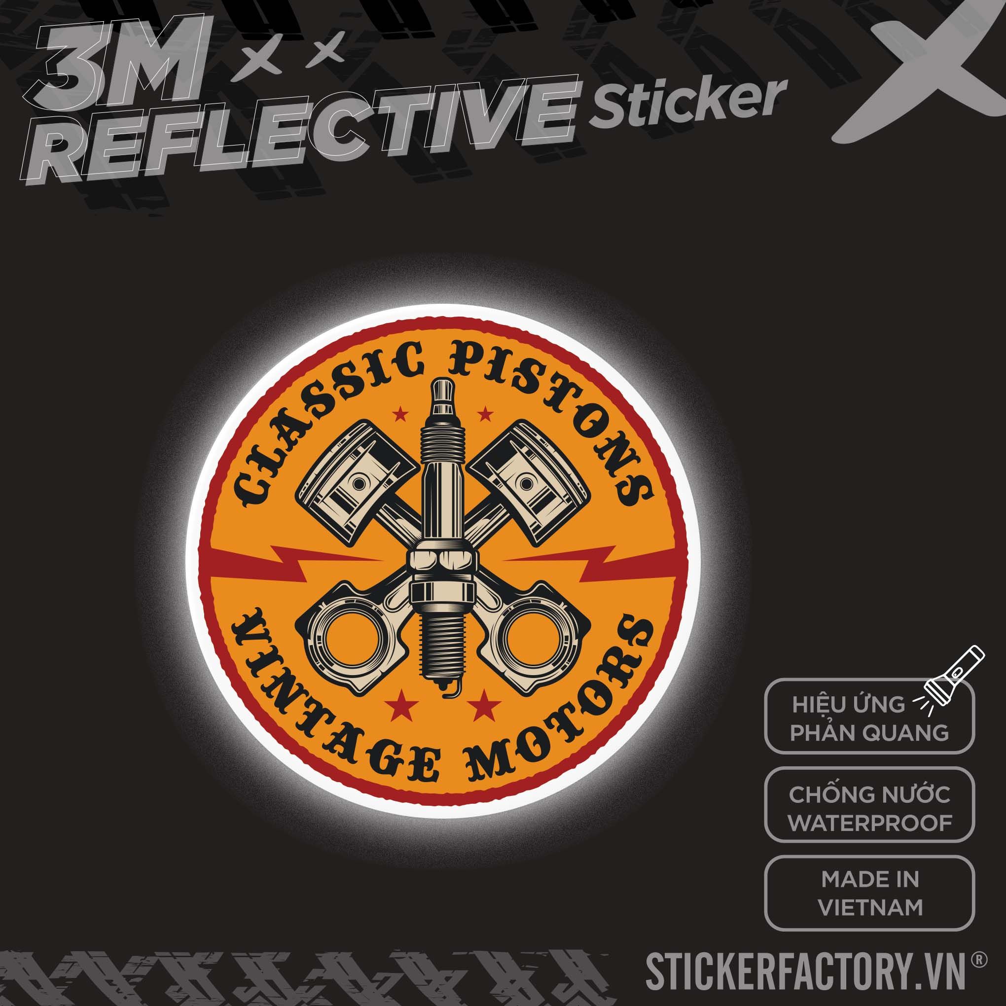 CLASSIC PISTONS VINTAGE MOTORS LOGO 3M.ai - Reflective Sticker Die-cut