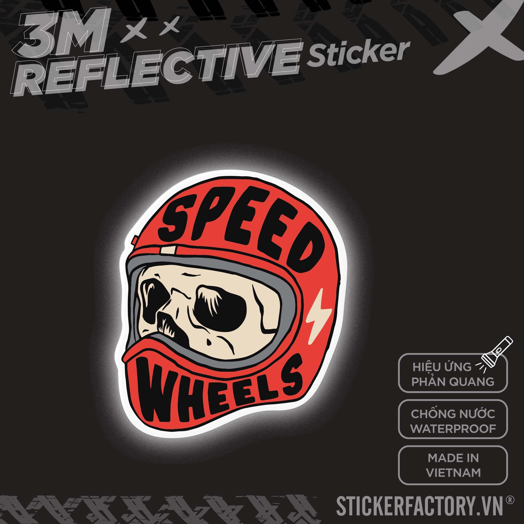 SPEED WHEELS SKULL HELMET 3M - Reflective Sticker Die-cut