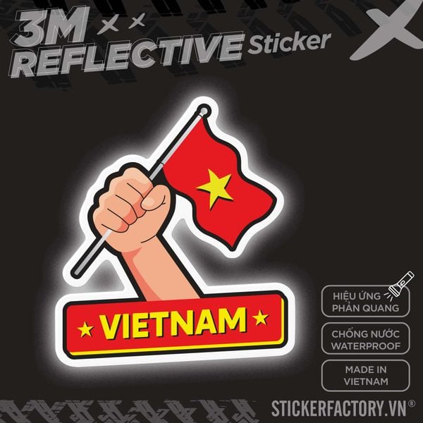  VIETNAM FLAG POWER HAND 3M - Reflective Sticker Die-cut 