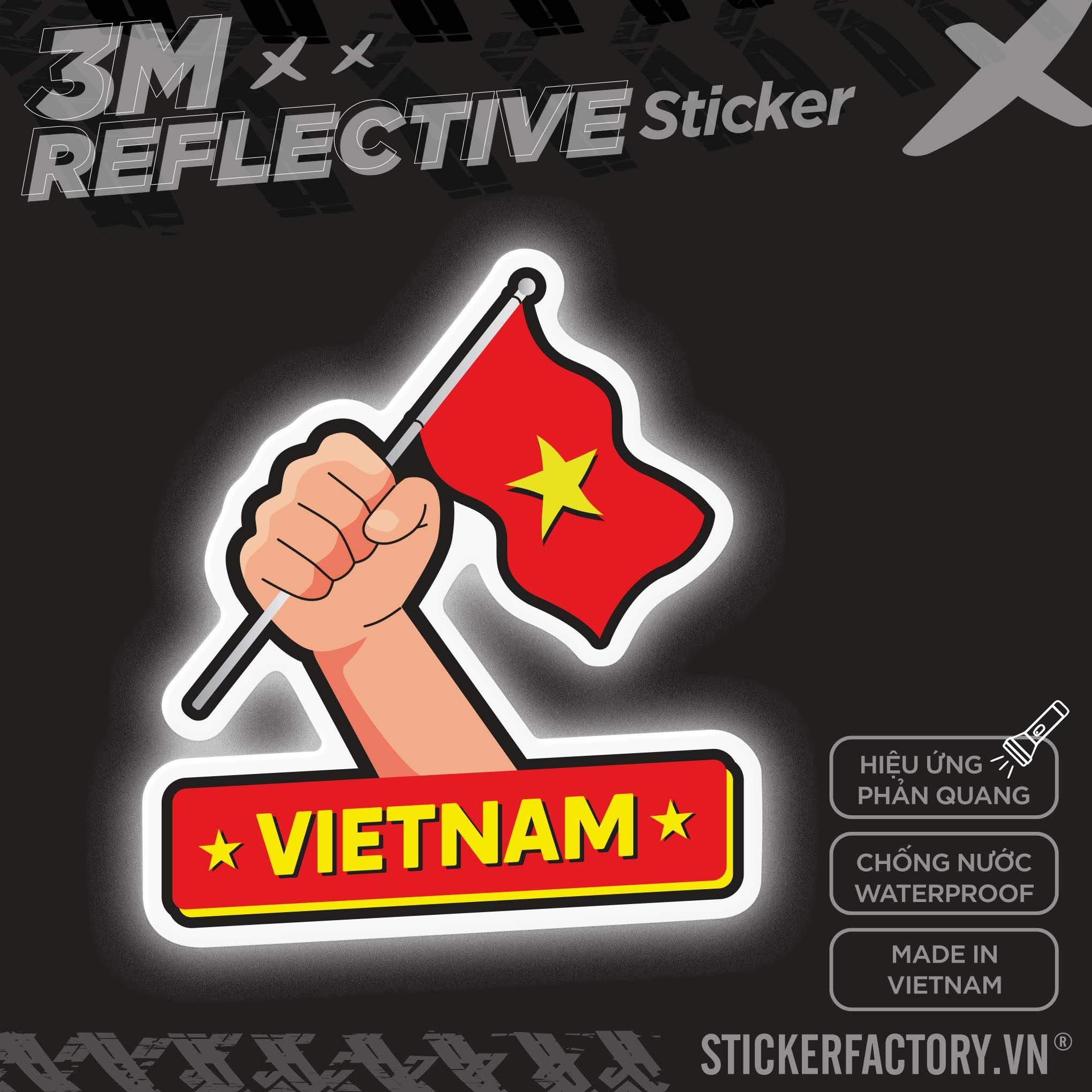 VIETNAM FLAG POWER HAND 3M - Reflective Sticker Die-cut