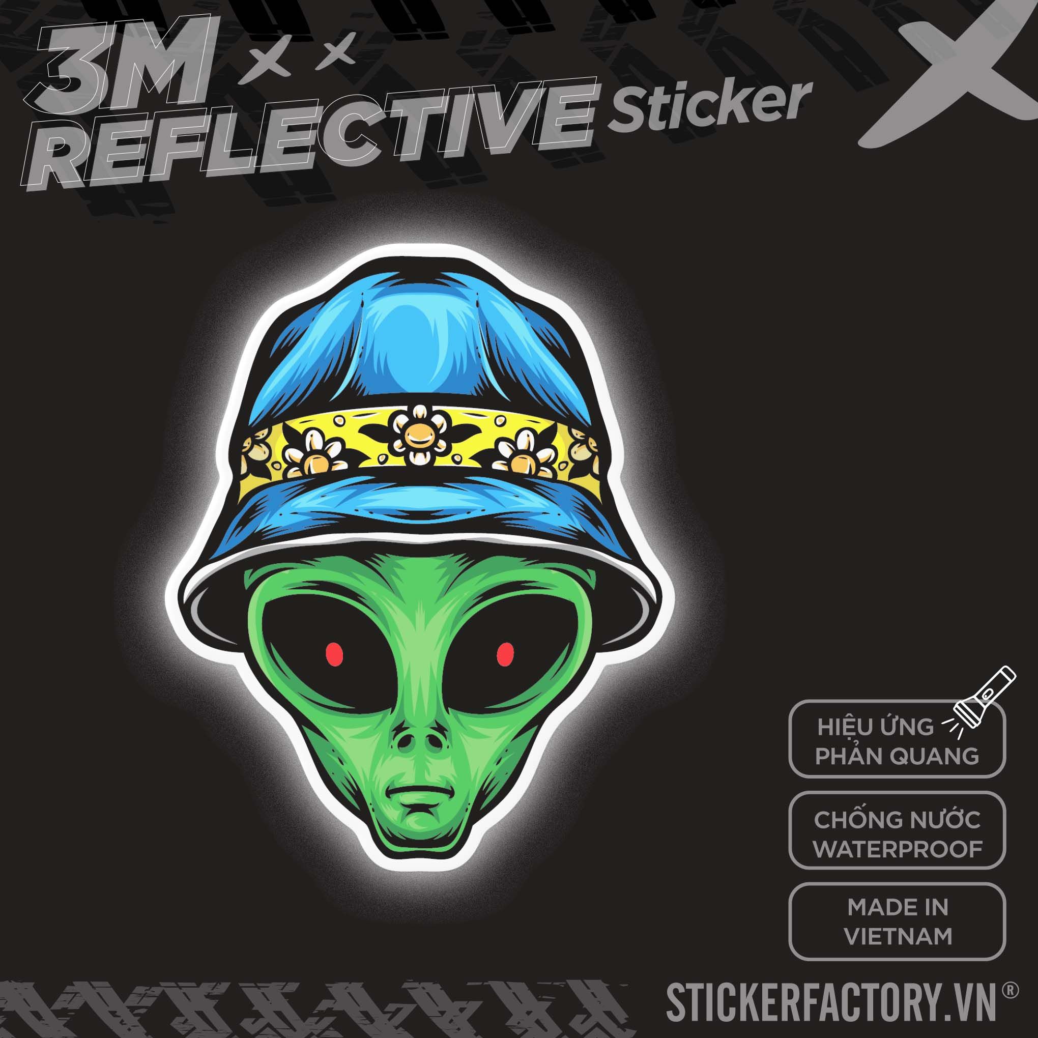 ALIEN WITH BUCKET HAT 3M - Reflective Sticker Die-cut