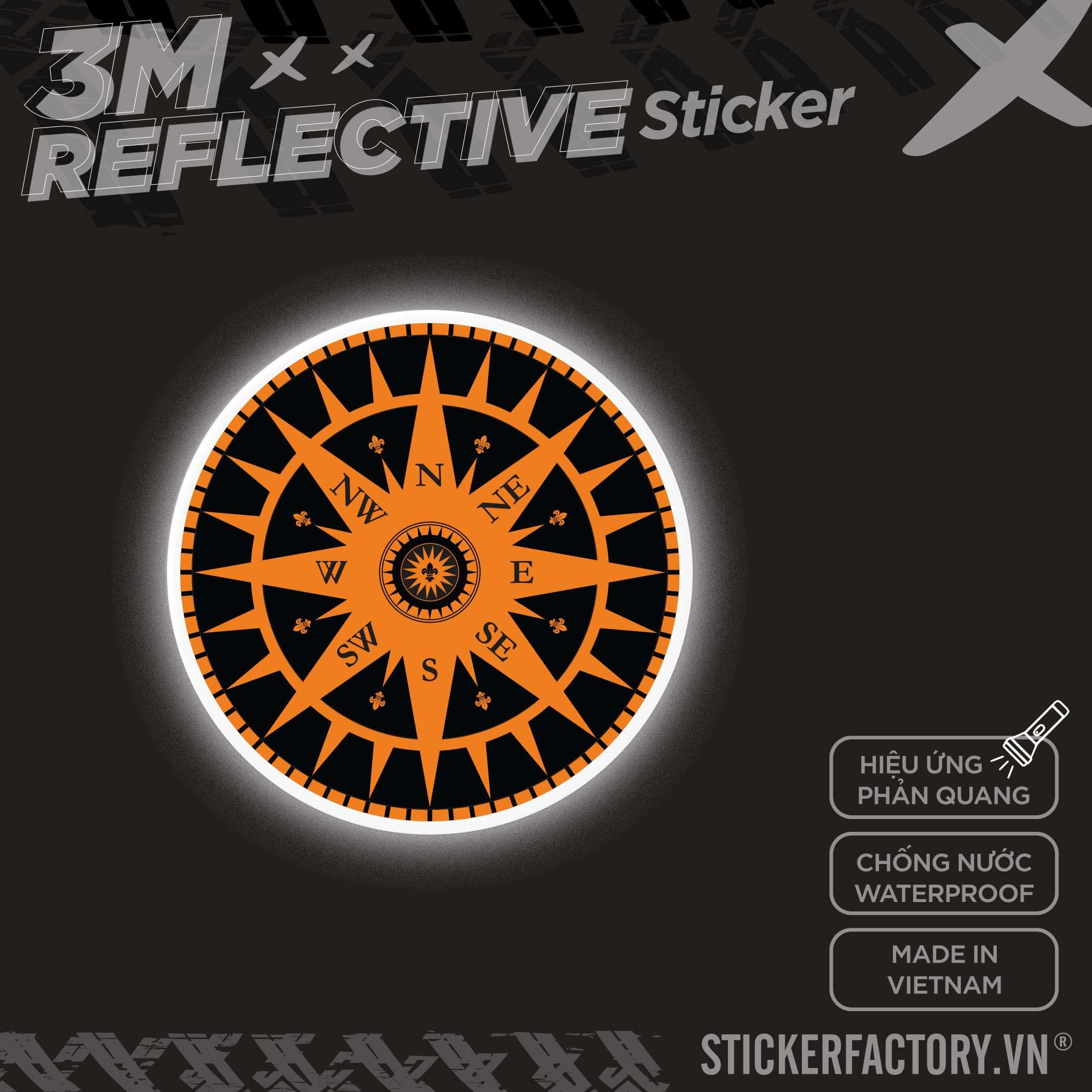 VINTAGE COMPASS 3M - Reflective Sticker Die-cut