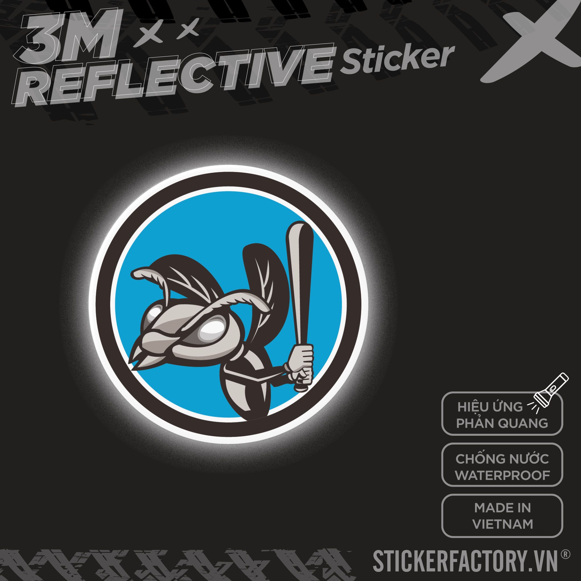 HORNET BASEBALL PLAYER BATTING 3M - Reflective Sticker Die-cut