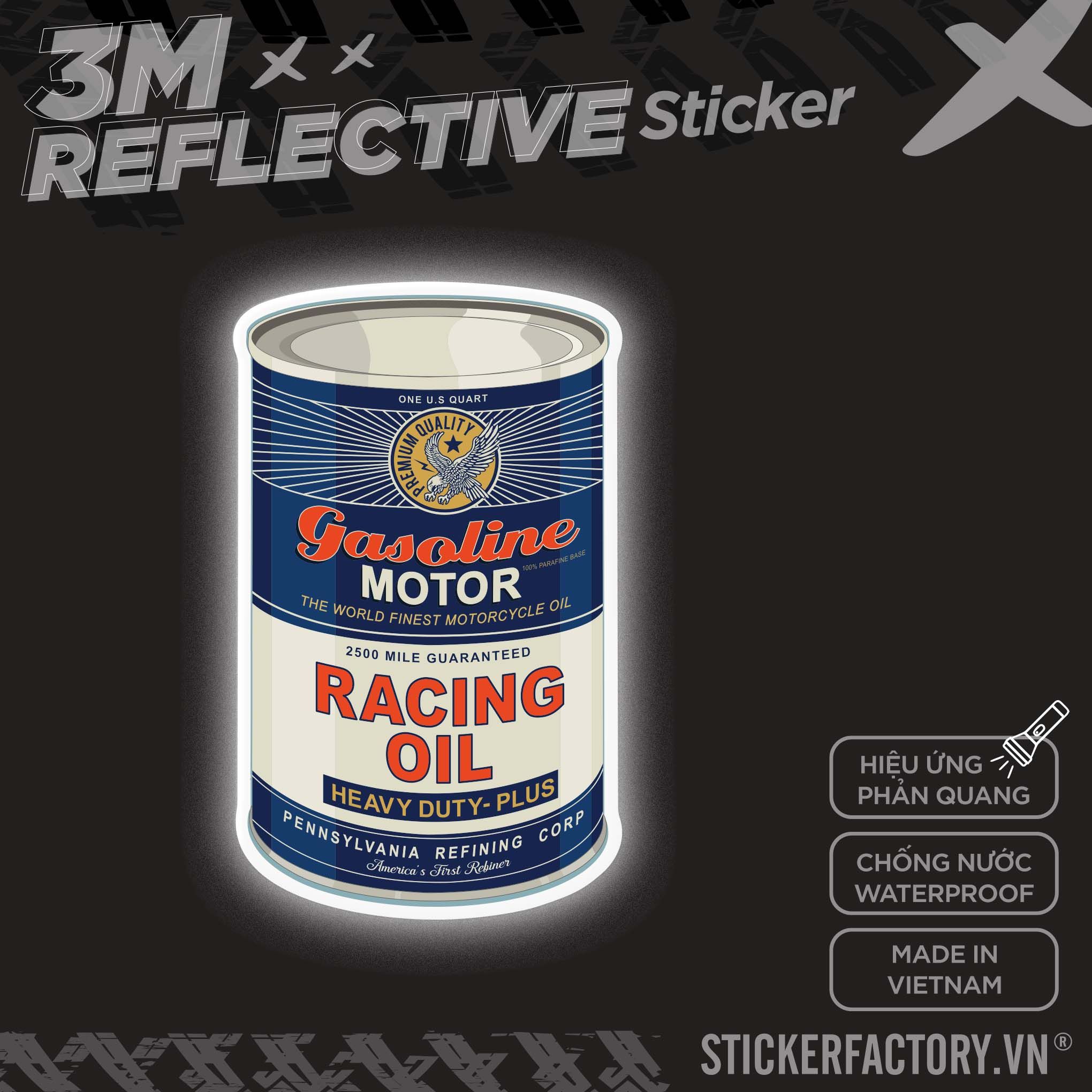 GASOLINE MOTOR RACING OIL 3M - Reflective Sticker Die-cut