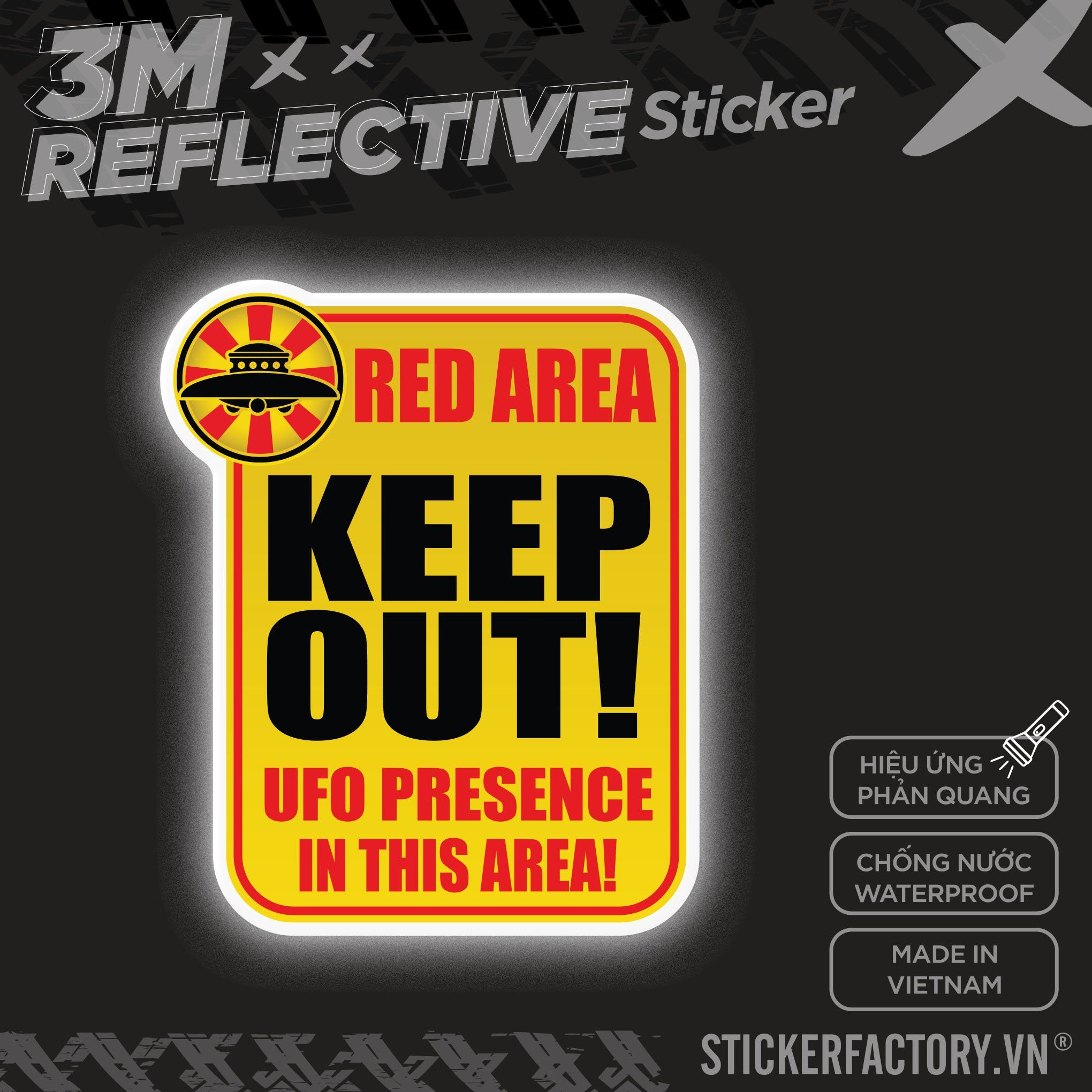 RED AREA KEEP OUT 3M - Reflective Sticker Die-cut