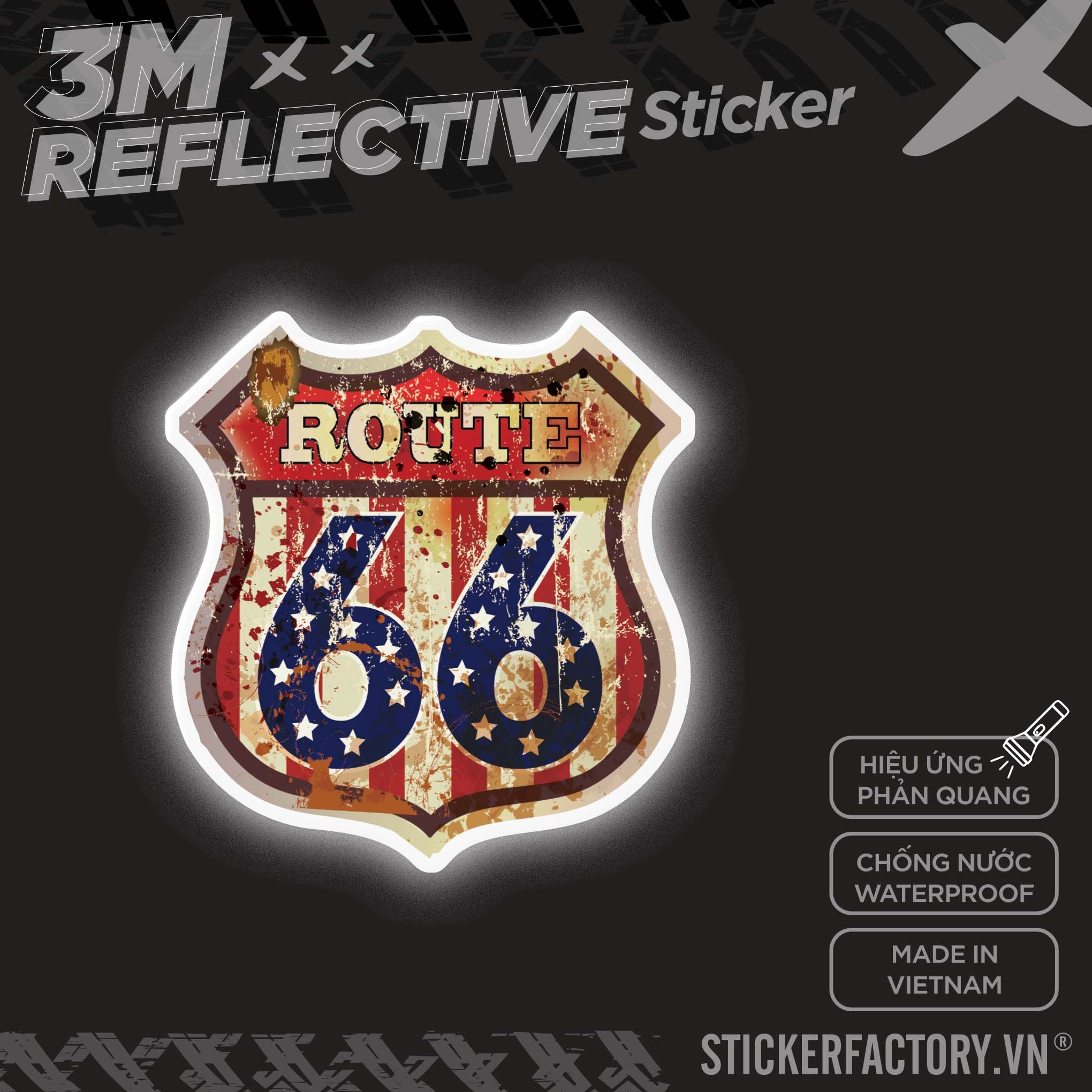 ROUTE 66 3M - Reflective Sticker Die-cut