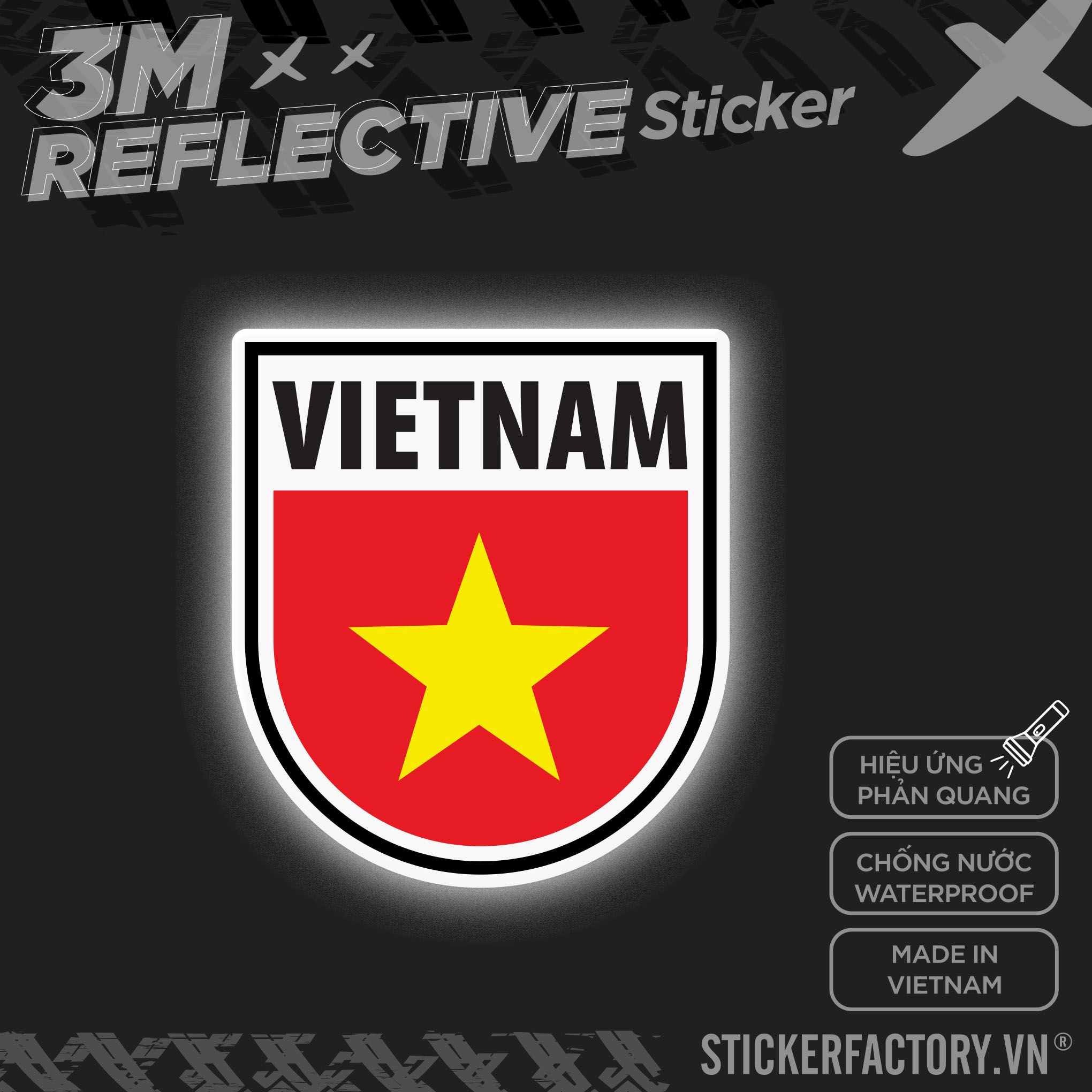 VIETNAM FLAG SHIELD 3M - Reflective Sticker Die-cut