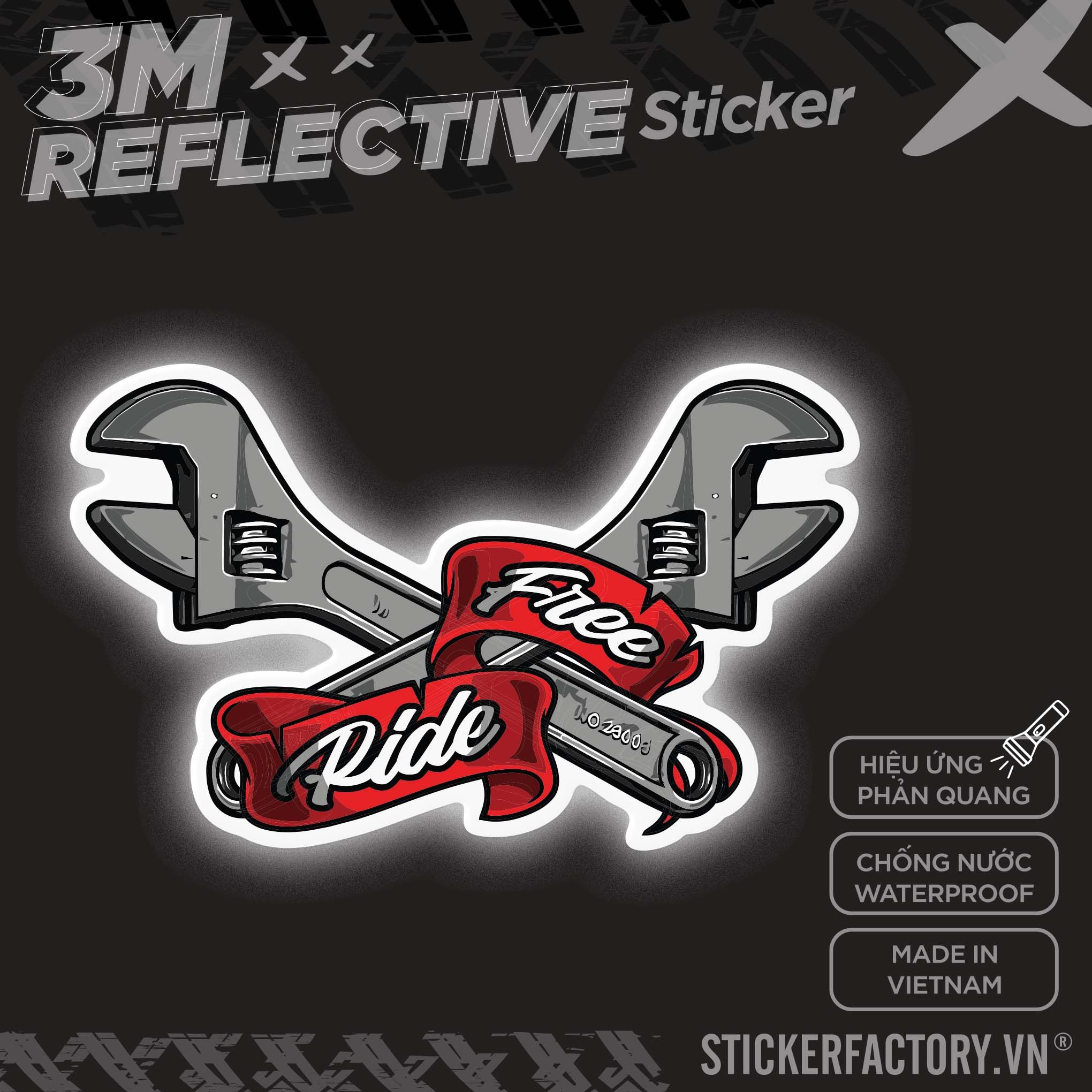 WRENCH FREE RIDE 3M - Reflective Sticker Die-cut
