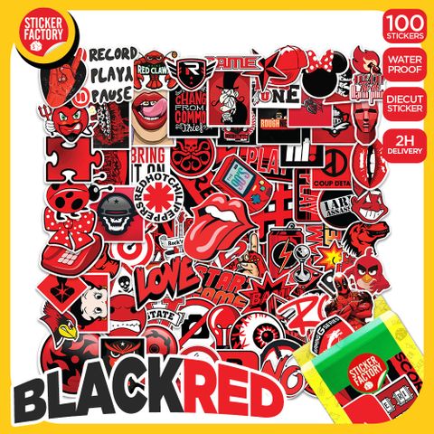  Black Red - Set 100 sticker hình dán 
