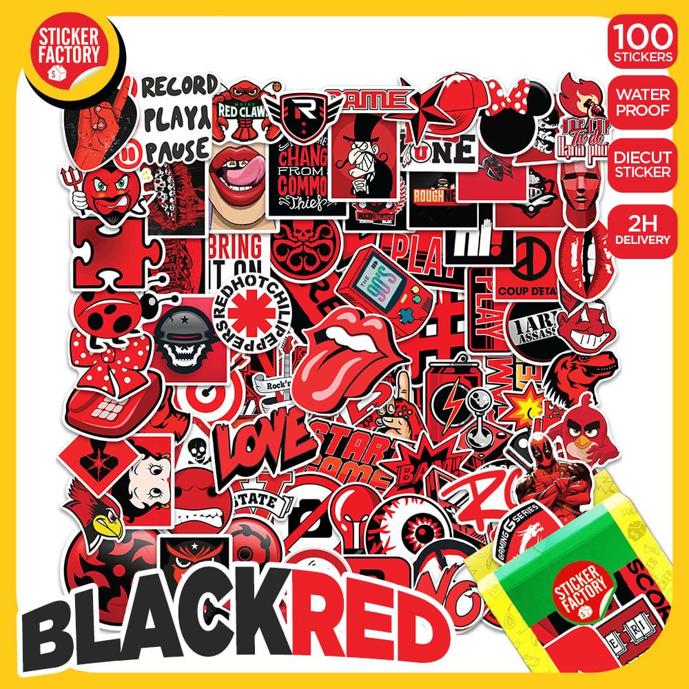 Black Red - Set 100 sticker hình dán
