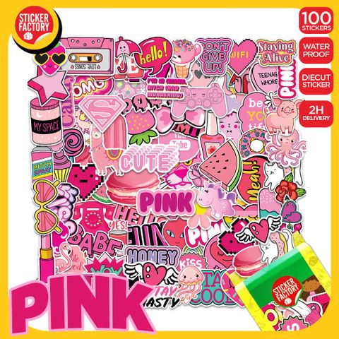  Pink màu hồng - Set 100 sticker hình dán 