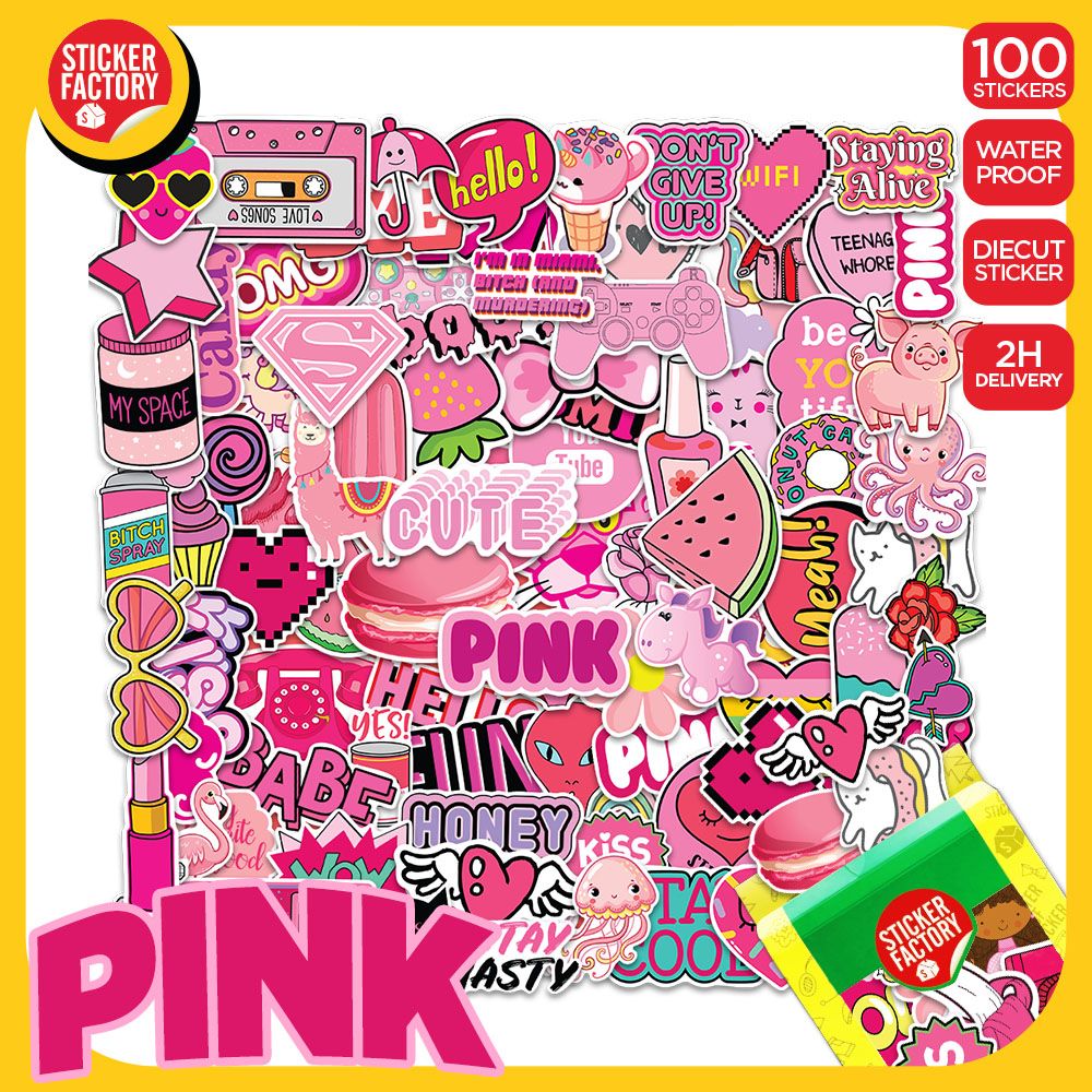 Pink màu hồng - Set 100 sticker hình dán