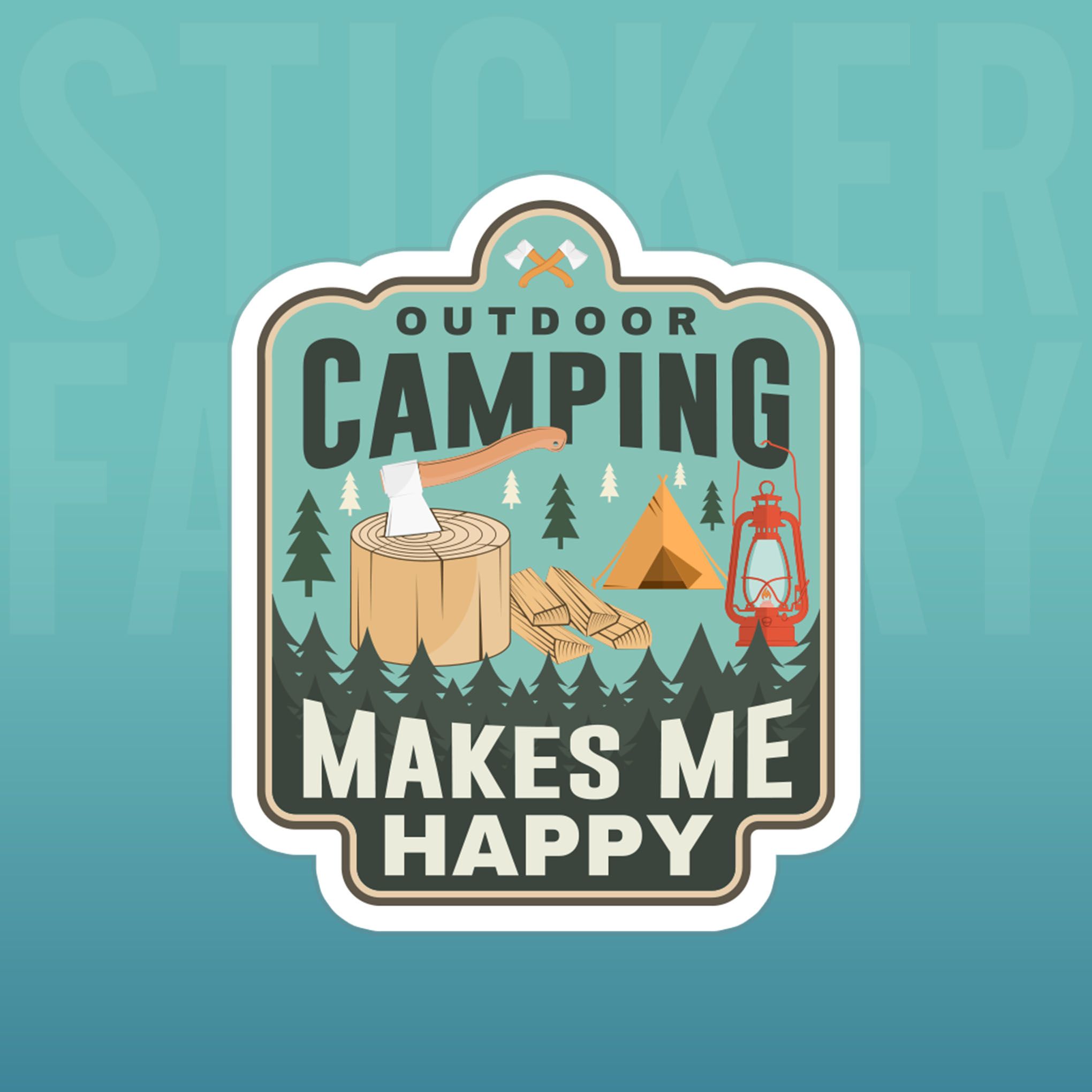 OUTDOOR CAMPING MAKES ME HAPPY 7cm - Sticker Die-cut hình dán cắt rời