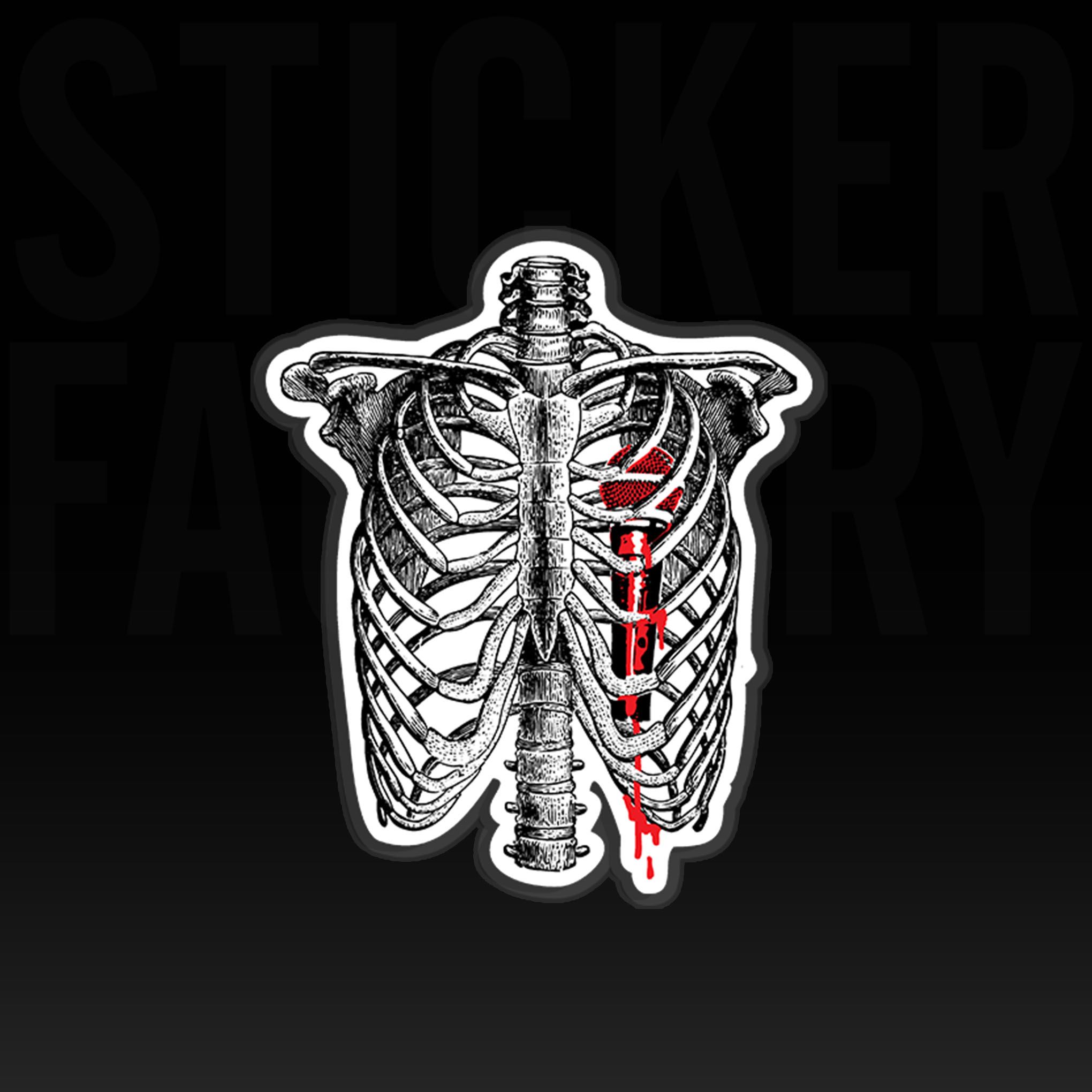 SKELETON MICROPHONE HEART 7cm - Sticker Die-cut hình dán cắt rời