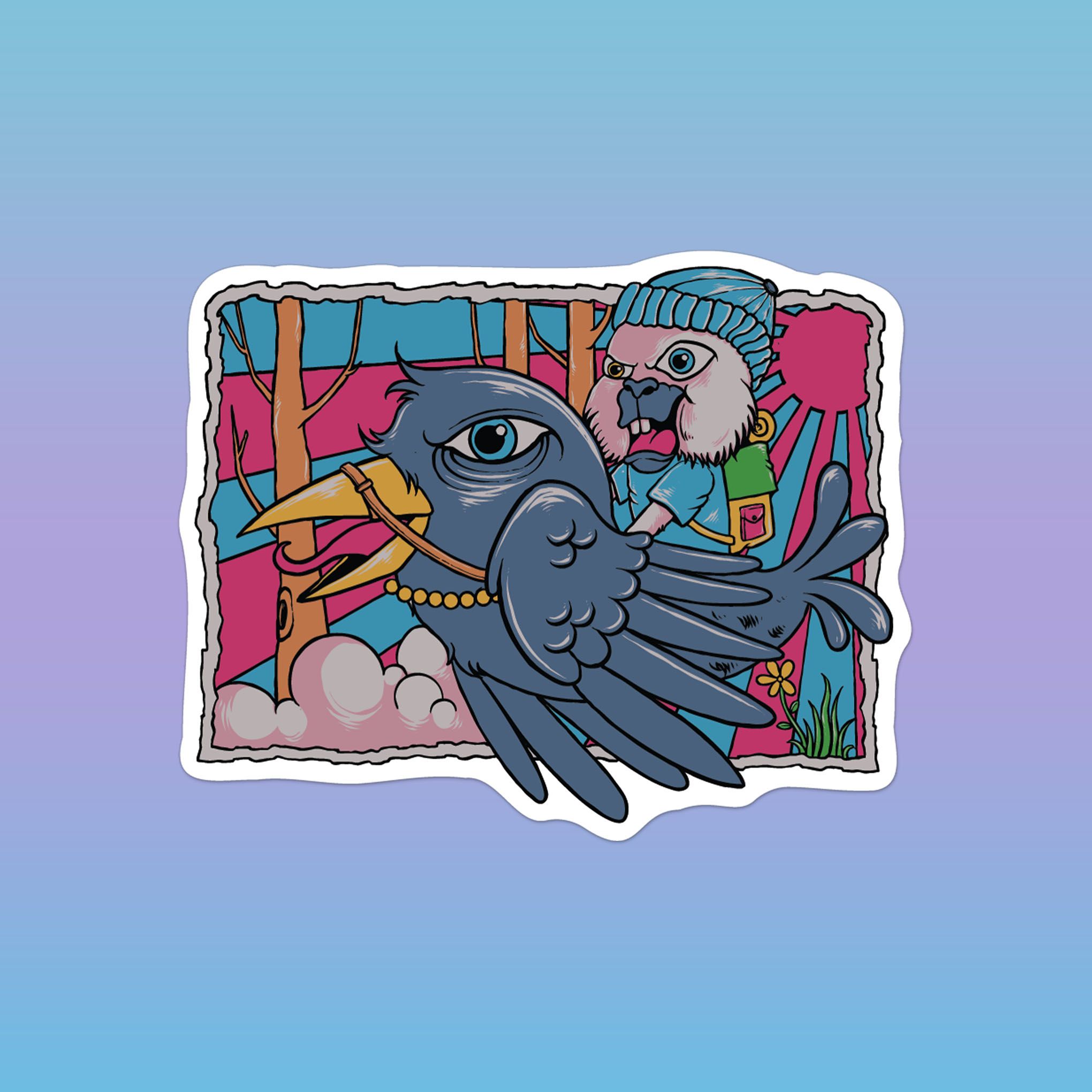 BUNNY RIDING BIRD 7cm - Sticker Die-cut hình dán cắt rời