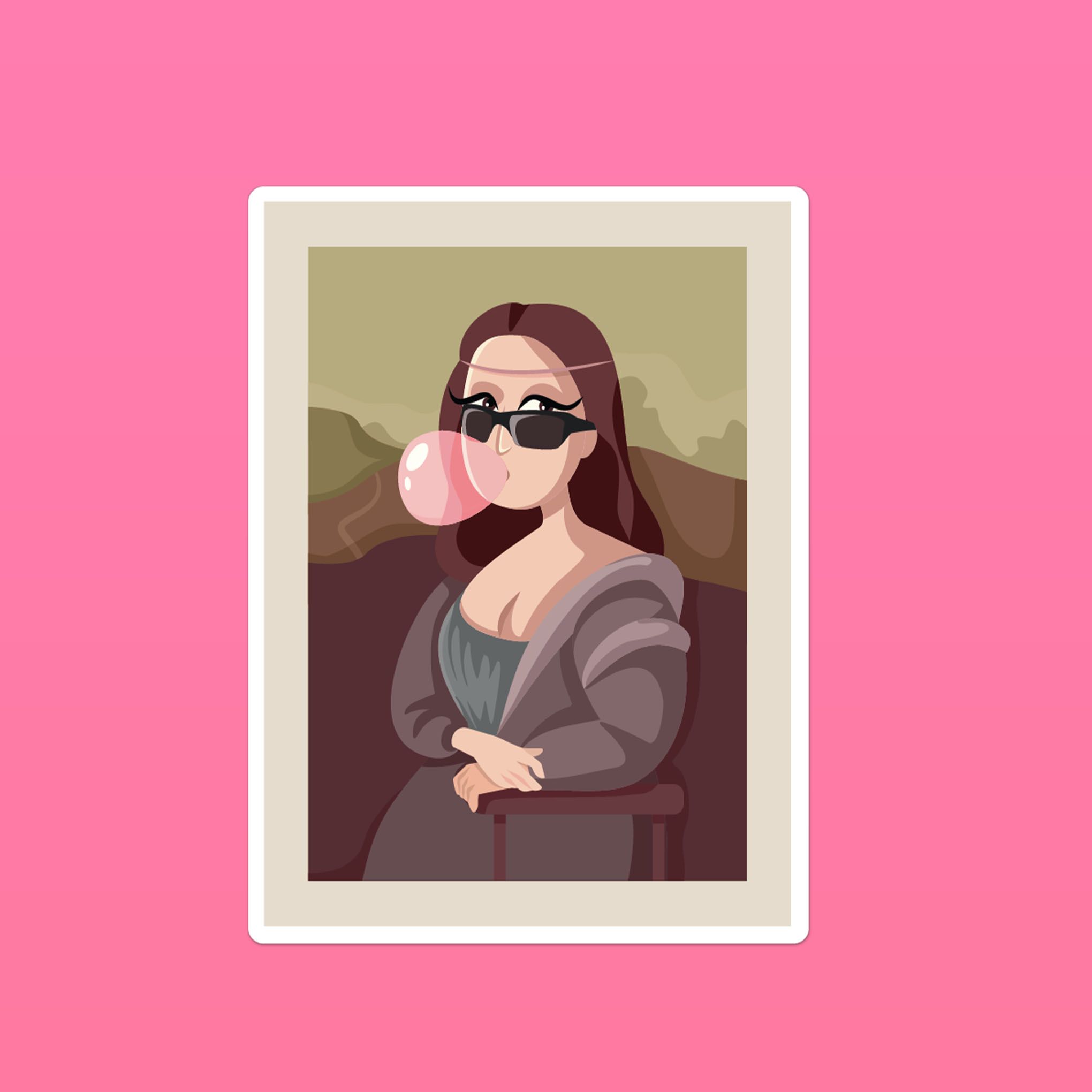 MONA LISA BLOWING BUBBLE GUM 7cm - Sticker Die-cut hình dán cắt rời