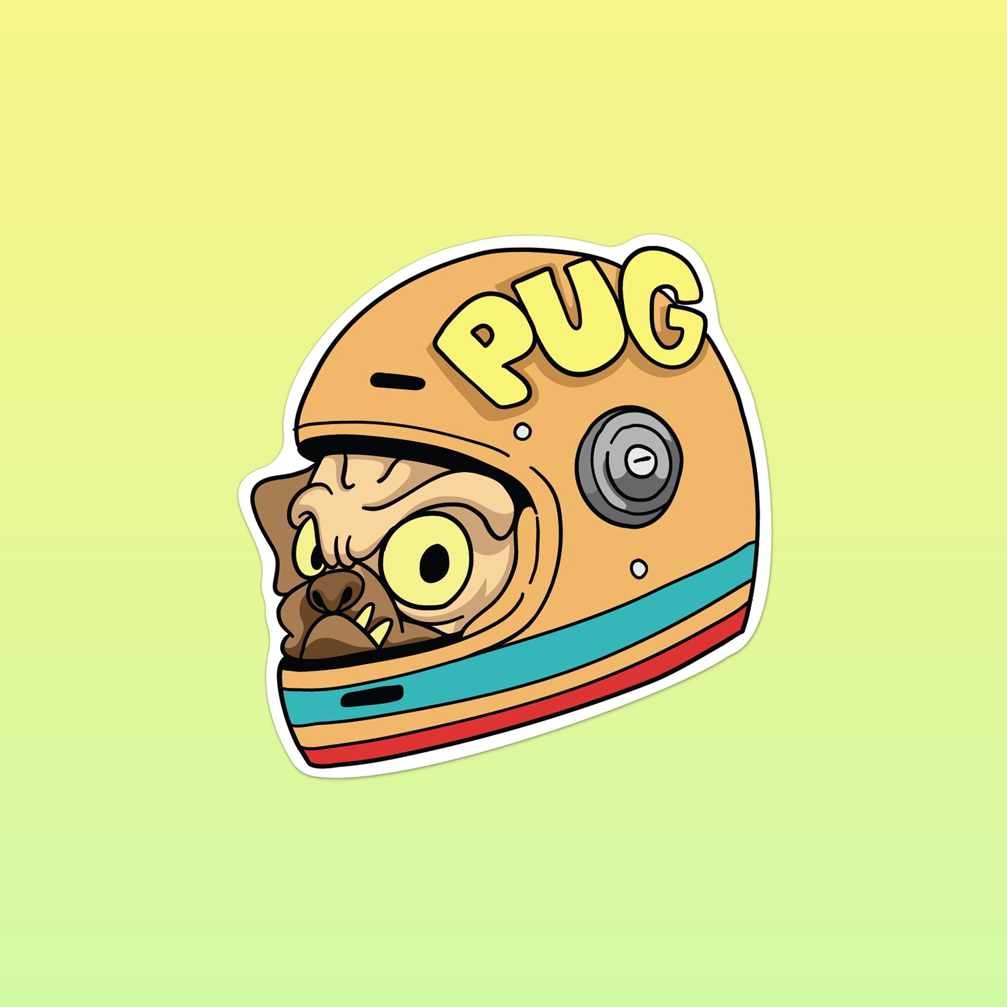 PUG HELMET 7cm - Sticker Die-cut hình dán cắt rời